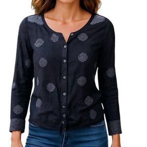 Johnny Was Womens Blouse XS Boho Long Sleeve Embroidered Tribal Ethnic Festival